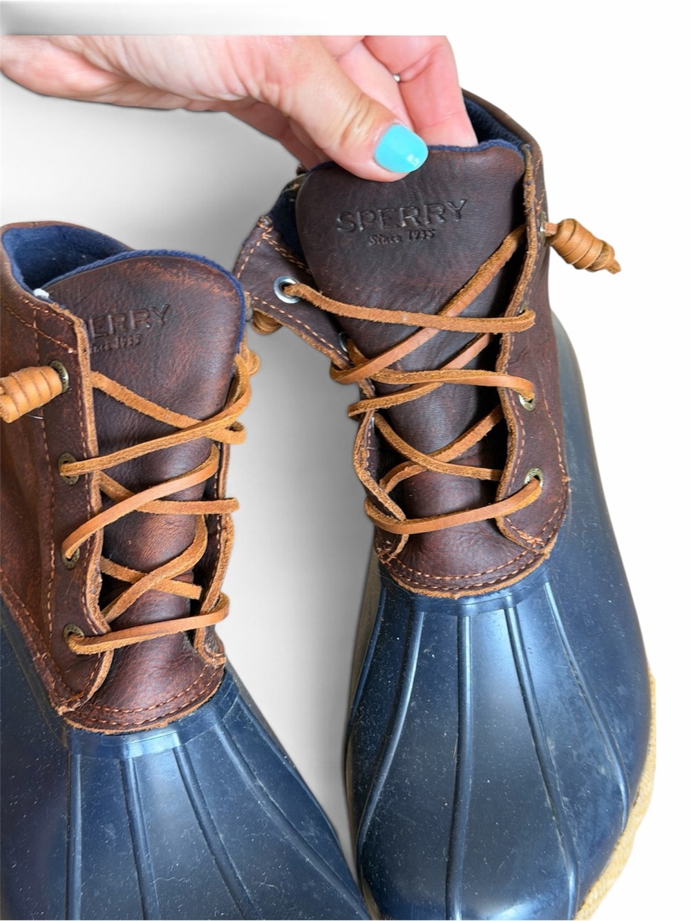 Sperry Brown Leather & Navy Rubber Women's Duck Boots